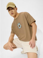 The Souled Store Chai Stamp Men And Boys Short Sleeves Round Neck Brown Graphic Printed Cotton Oversized T-Shirts