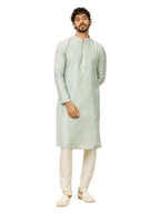 Manyavar Light Blue Art Silk Embroidery|Stone Work Kurta Pyjama Set For Men
