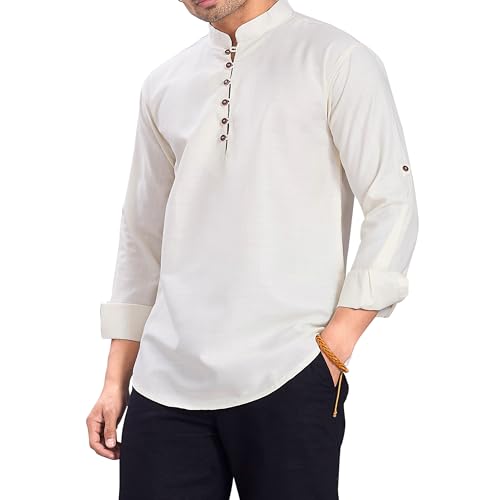 Divisive MenS Cotton Relaxed Fit Short Kurta (Dkrt1065_L_Cream)