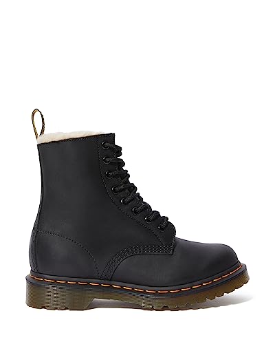 Dr. Martens Women's 1460 Serena Fur Lined 8 Eye Boot, Black Burnished Wyoming, 10