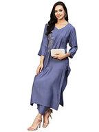 ANNI DESIGNER Women's Cotton Blend Straight Embroidered Kurta with Pant (Miti Blue-NW_M_Blue_Medium)