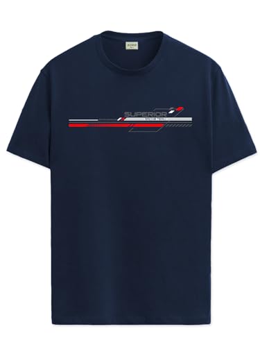 ADRO Men's Graphic Printed 100% Cotton T-Shirt - Regular Fit, Printed T-Shirts for Men (RN24-RAC-NB_Navy_XL)