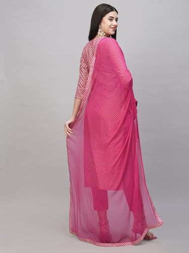 ANNI DESIGNER Womens Cotton Blend Straight Printed Kurta with Pant & Dupatta (DMPL RANI_M_Pink_Medium)
