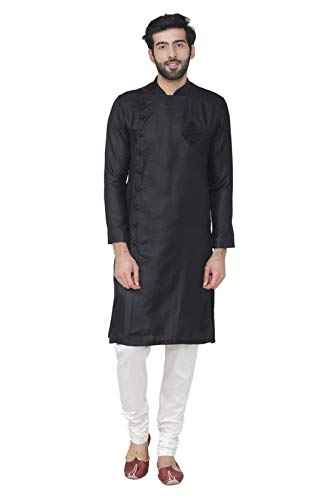 Manyavar MenS Silk Blend Other Kurta Pyjama (Sdes424_Black_M)