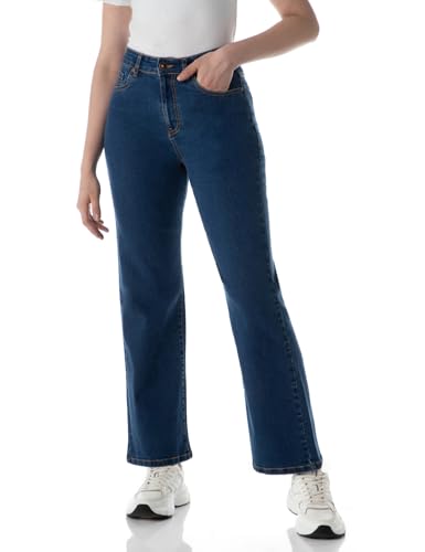INKD Womens Wide Leg Jeans - High-Rise | Enzyme Wash | Classic 5 Pocket Styling (INKSS24WJN-407-Denim Delight-28)