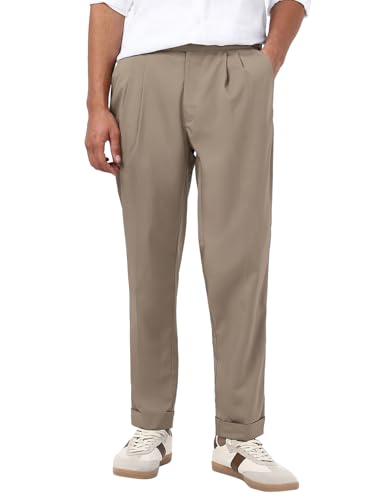 Bewakoof MenS Solid Regular Fit Cotton Lycra Blend Pant_677457_Brown_30