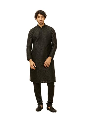 Manyavar MenS Silk Regular Kurta And Churidar (S952521-310_Black_M)