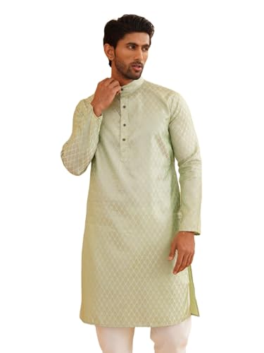 Sojanya (Since 1958 MenS Jacquard Silk Pista Green Self Design Only Kurta Size: 42