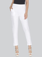 Lyra Cotton Strech Pencil Pant For Women | Mid-Waist | Fashionwear White