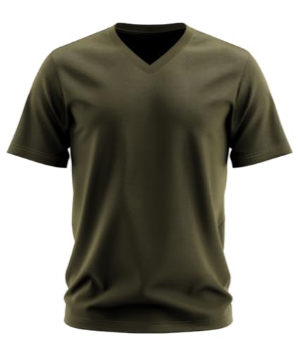 ADRO Mens V Neck T-Shirt|100% Combed Cotton T-Shirt|V-Neck Half Sleeve T-Shirt|VN24-M-PLN-OL-XL Olive