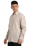 Turtle Men Cotton Linen Solid Regular Fit Grey Formal Shirt
