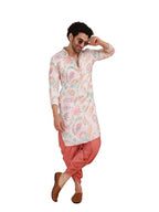 Kisah MenS Kurta Dhoti Set, Multi Cotton Blend, Printed Regular Fit Mandarin Collar Long Sleeves (Medium)