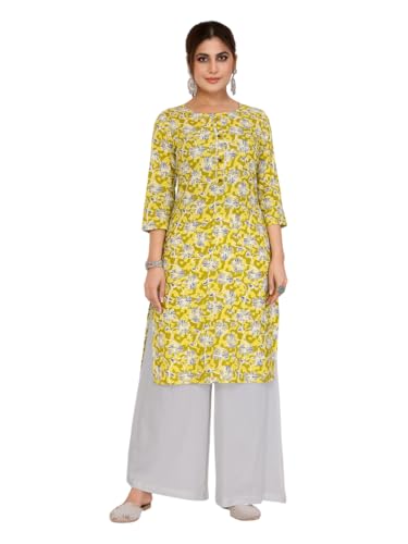 Rangita Yellow Rayon Straight Printed Knee Length Kurti | Kurta For Women_Xl