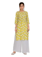 Rangita Yellow Rayon Straight Printed Knee Length Kurti | Kurta For Women_Xl