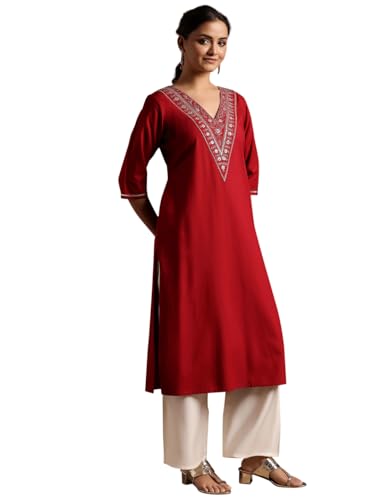 Libas WomenS Viscose Rayon Floral A-Line Kurta (29191O Maroon