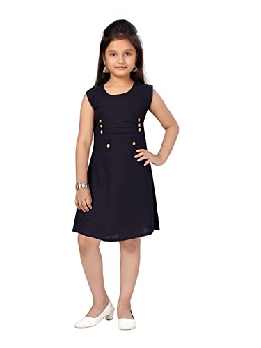 Aarika Girls Cotton Skater Knee-Length Dress (MD-F Navy Blue_32)