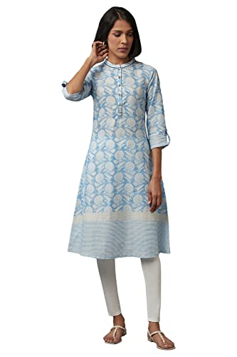 W For Woman Women Cotton Blue Floral Print Straight Kurta_20Skw14008-C3368_Xs
