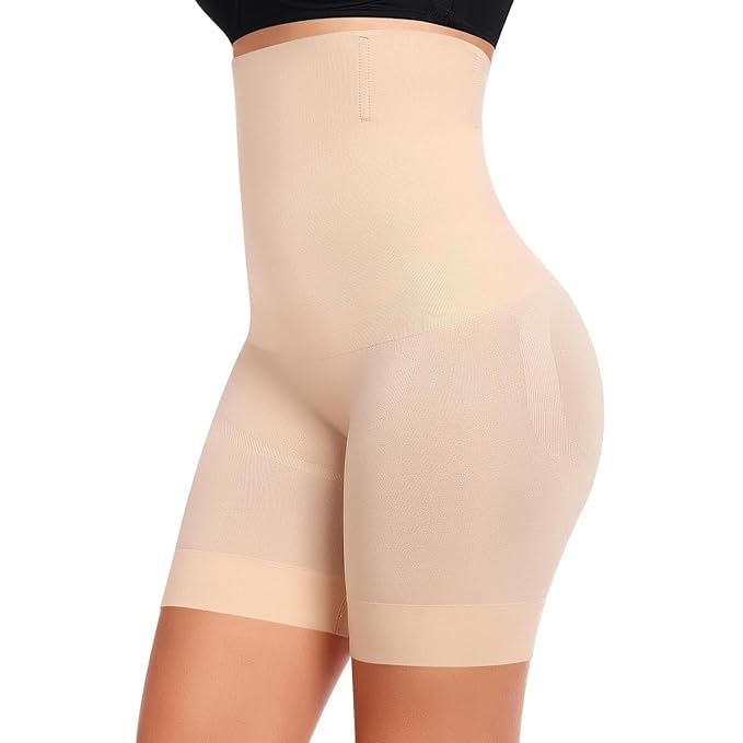 SYCLONIC Shapewear Shorts Tummy Control Shapewear Invisible Shaping Shorts High Waisted Body Shaper Shorts Under Dress (Fits Wai 30-39