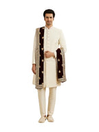 Manyavar MenS Velvet Sequinned Dupatta (Maroon)