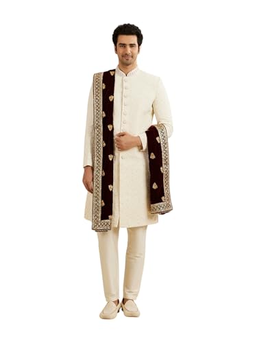 Manyavar MenS Velvet Sequinned Dupatta (Maroon)