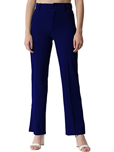 KOTTY Women Solid Polyester Blend Dark Sapphire Blue Trouser (Dark Sapphire Blue,34)