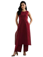 Libas Womens Embroidered Cotton Straight Kurta With Palazzos