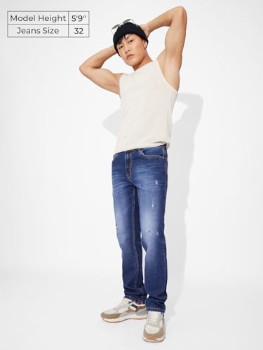 The Souled Store Denim: Sapphire Men and Boys Buttoned Slim Fit Cotton Blend Jeans