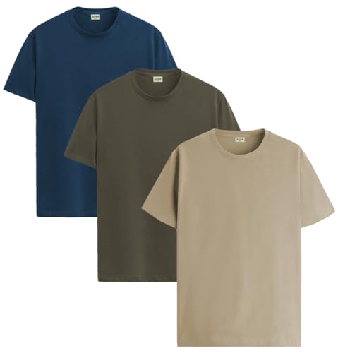 ADRO Men's Solid Regular Fit T-Shirt (RCM3-PLN-SB-OL-BE_Teal,Olive,Beige