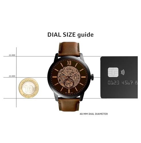 Fossil Men's Townsman Automatic Stainless Steel and Leather Three-Hand Skeleton Watch, Color: Black, Dark Brown (Model: ME3155)