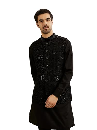 Manyavar MenS Velvet Embroidery|Sequined Nehru Jacket (Dark Blue,Xxxl)