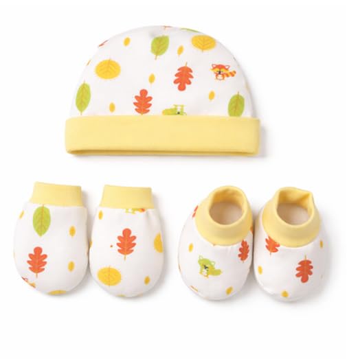Vparents Baby Mittens Caps Gloves And Booty Combo  (03 Months) | Unisex Booty Set | Durable Cotton Gift Set | Multicoloured Ha 0-3