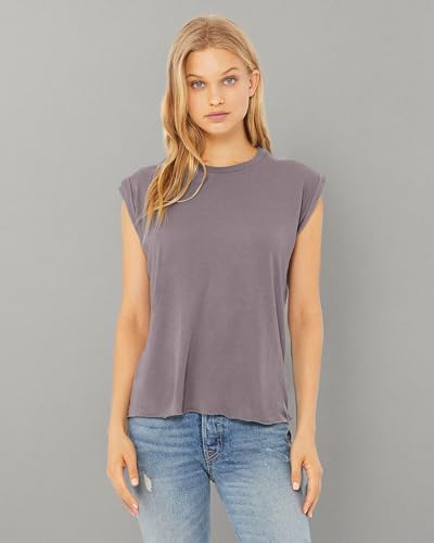 Ladies Flowy Muscle T-Shirt with Rolled cuff - DARK gRY HEATHER - S(D0102H7WH3J)