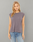 Ladies Flowy Muscle T-Shirt with Rolled cuff - DARK gRY HEATHER - S(D0102H7WH3J)
