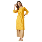 Fabindia Women'S Cotton Silk Solid Regular Fit Kurta (1038231Yellow_Yellow