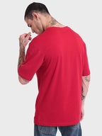 Bewakoof MenS Real Slim Shady Graphic Print Cotton T-Shirt- Oversized Fit, Round Neck, Half Sleeves 584921_Red_M