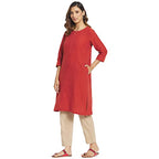 Fabindia Women Straight Style Edium Kurta Cotton_Red