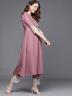 Alvami Women Emboridered Anarkali Kurta and Pant Set with Dupatta (XL) Pink