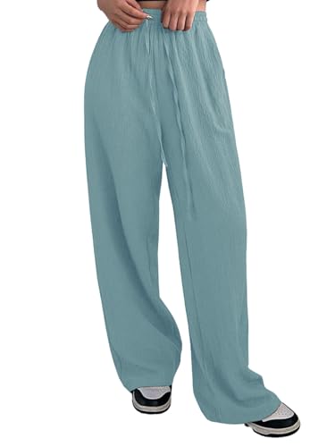 GRECIILOOKS Textured Trousers for Women Oversized Wide Leg Trousers (GL-TR1030-XL-BLUE)