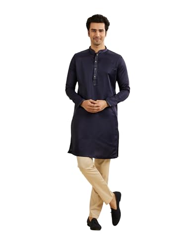Manyavar MenS Plain Solid Kurta Set (Dark Blue,Xxxl)