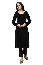 Aurelia Women Black Cotton Blend Geometric Yarn Dyed Straight Kurta_22Noa13720-703652_S