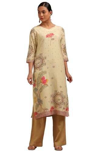 Soch Women Linen Floral Print Kurta with Beads