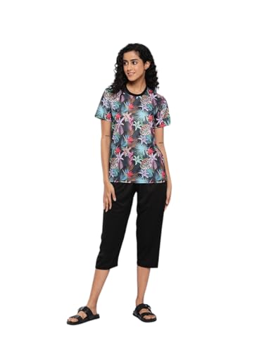 Aarika Womens Sports Wear Black Colour Leaf Print Nylon Swim Suit (XS-4XL)