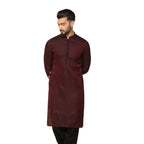 Kisah MenS Kurta, Maroon Jacquard, Woven Design Regular Fit Mandarin Collar Long Sleeves (Xl)