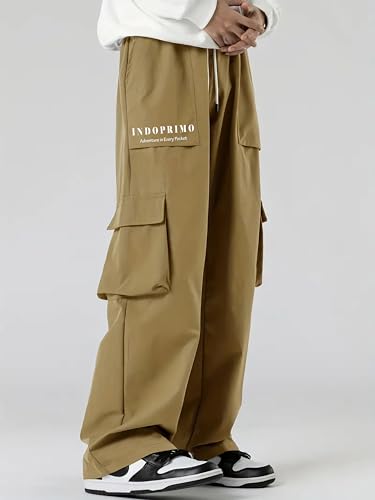 Indoprimo MenS Cotton Blend Trousers Cargo Style With Drawstring Both Side Pockets Solid Pattern Regular Fit And Long Length Cr