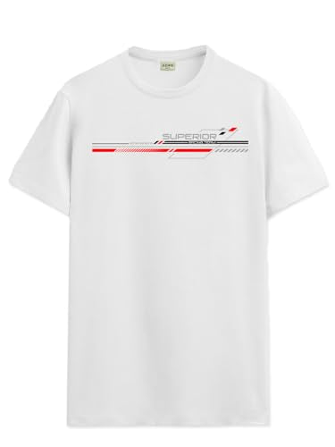 ADRO Men's Graphic Printed 100% Cotton T-Shirt - Regular Fit, Printed T-Shirts for Men (RN24-RAC-WH_White_XL)