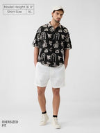 The Souled Store Monochrome Mirage Men and Boys Short Sleeves Collared Neck Button Front Black and White All Over Printed Cotton
