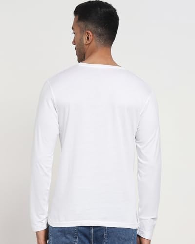 Bewakoof MenS Printed Regular Fit Full Sleeve Round Neck Cotton T-Shirt_468881_White_L