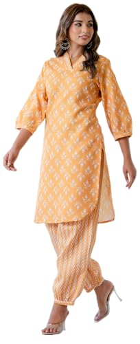 LookMark Womens Latest Printed Cotton Blend Straight Kurta and Afghani Pant Set Perfect for Casual and Office Wear (AZ-LM-P1-KS