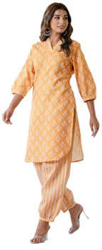 LookMark Womens Latest Printed Cotton Blend Straight Kurta and Afghani Pant Set Perfect for Casual and Office Wear (AZ-LM-P1-KS