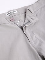Dennis Lingo MenS Cotton Solid Casual Trousers, Tapered Fit, Mid Rise, Stretchable Ankle Length Chino Trousers Light Grey